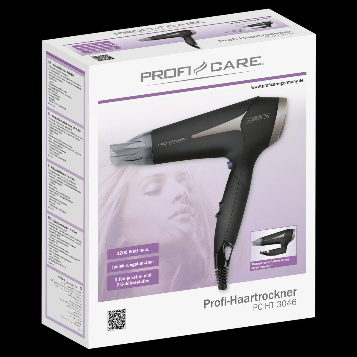 Asciugacapelli professionale 2200 W ProfiCare PC-HT3046 nero