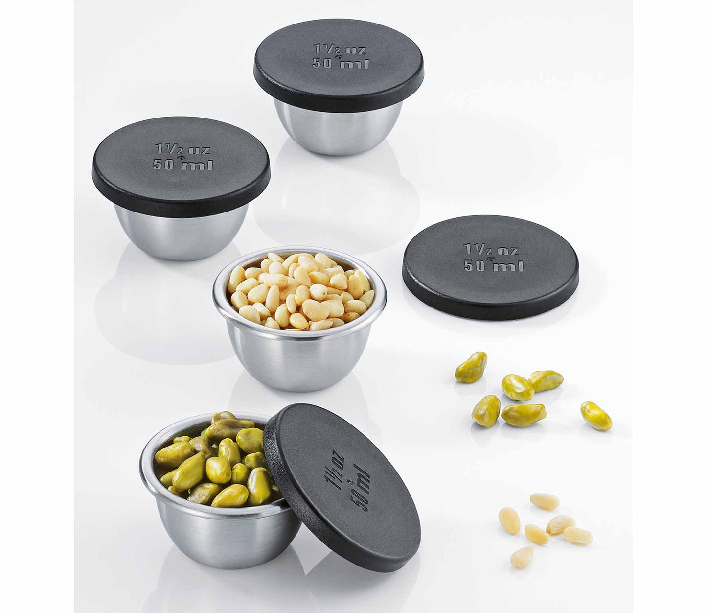 Set 4 contenitori per spezie in inox con coperchio in resina