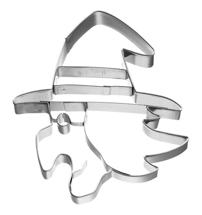 Stampino tagliapasta a forma di viso strega 8 cm. inox Halloween