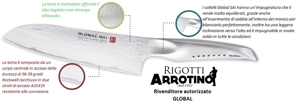 Global SAI-06 cm. 25cm coltello da cucina tranciante martellato