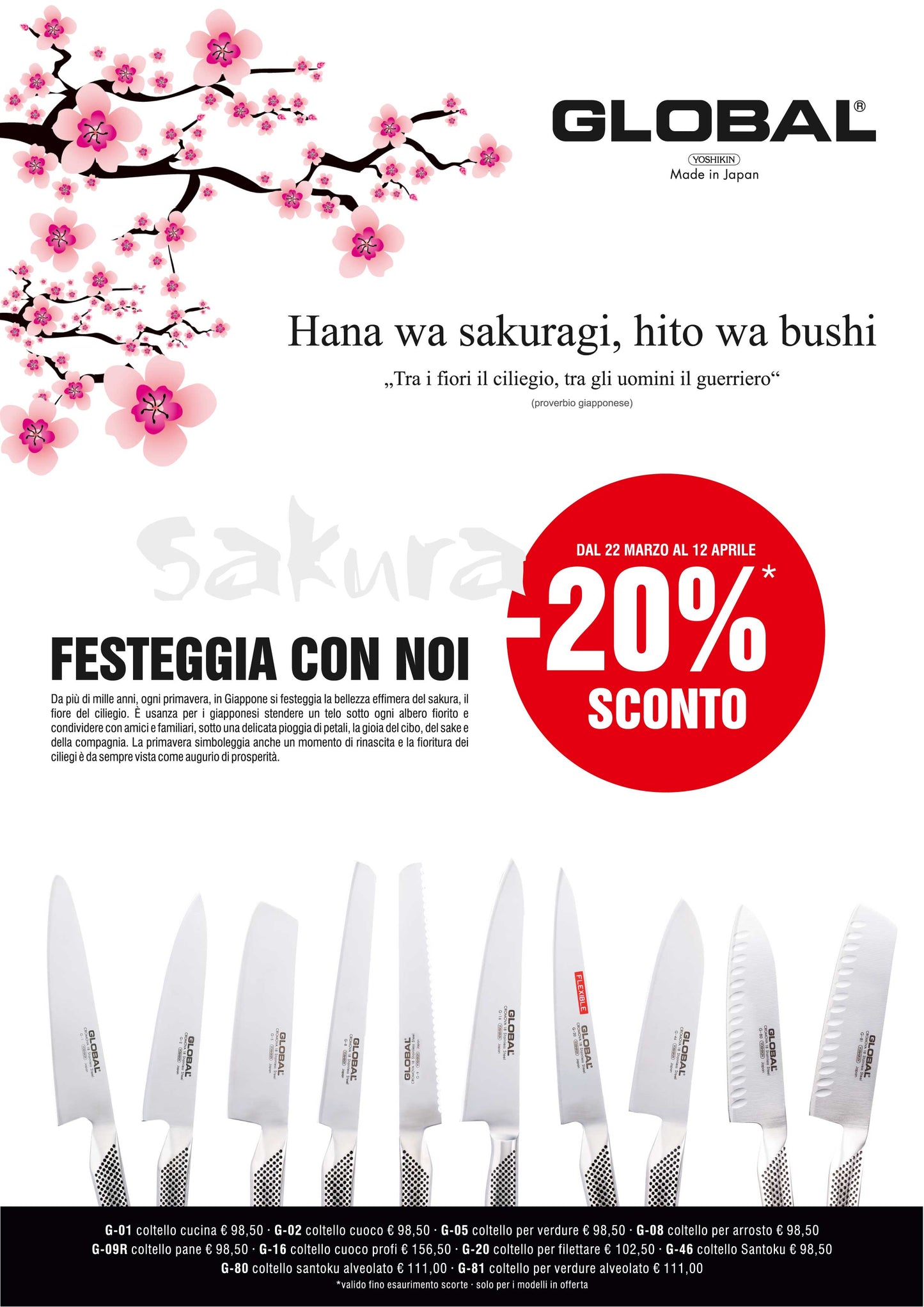 Coltello flessibile cm.21 Global G-20 Filett.Flexible