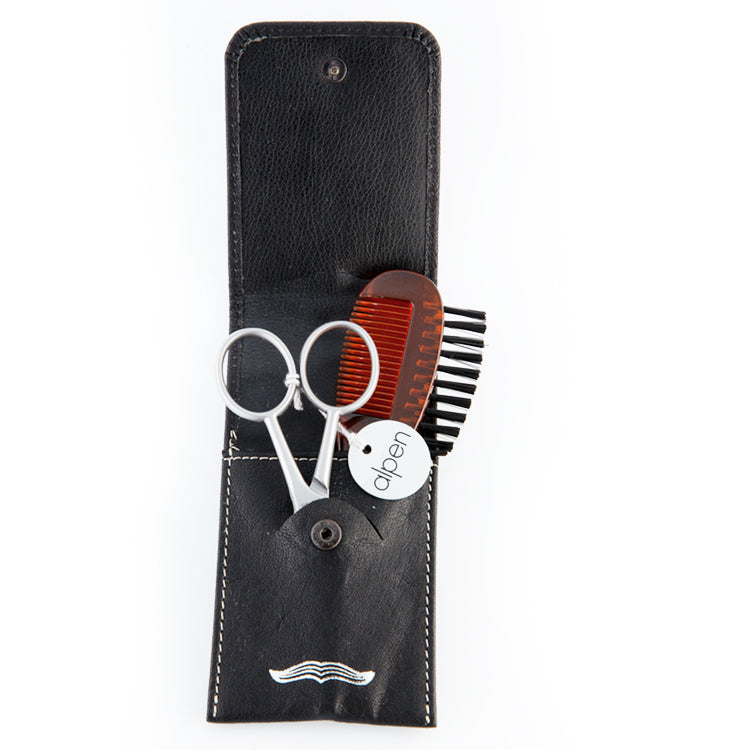 Set uomo baffi barba in pelle con forbice baffi e pettine 6890R