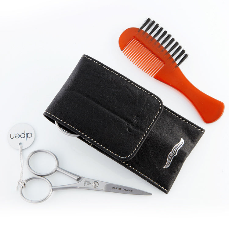 Set uomo baffi barba in pelle con forbice baffi e pettine 6890R