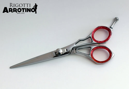 Forbici professionali parrucchiere 5,5 F con anelle mobili rosse