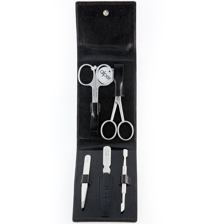 Alpen Set cura della persona Uomo 5 pezzi inox Astuccio Vera Pelle 6914 R
