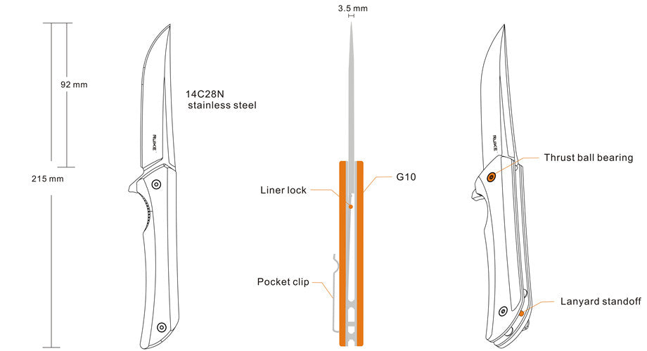 Coltello serramanico Ruike "Ussaro RKE P121-B" colore nero