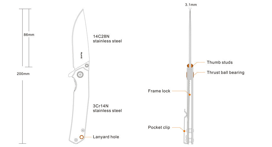 Coltello serramanico Ruike "P801-SF" colore inox levigato