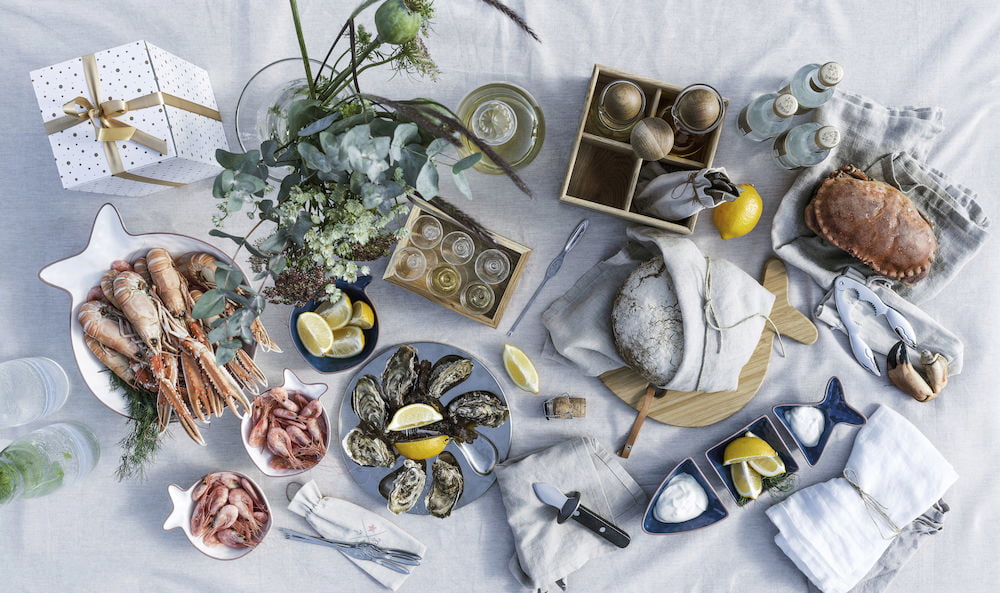 Set per ostriche con coltello, piatto inox e tovagliolo 4304110