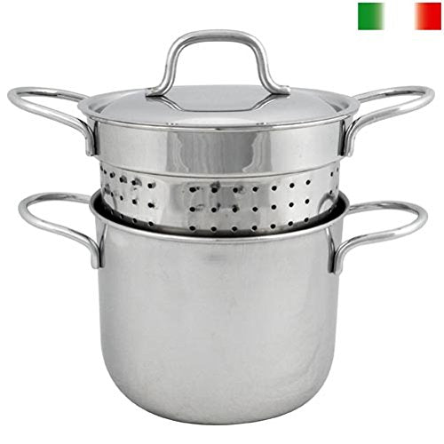 Tegame con colapasta coperchio acciaio inox Lt 6,8 Ø 22 Cm. 401E