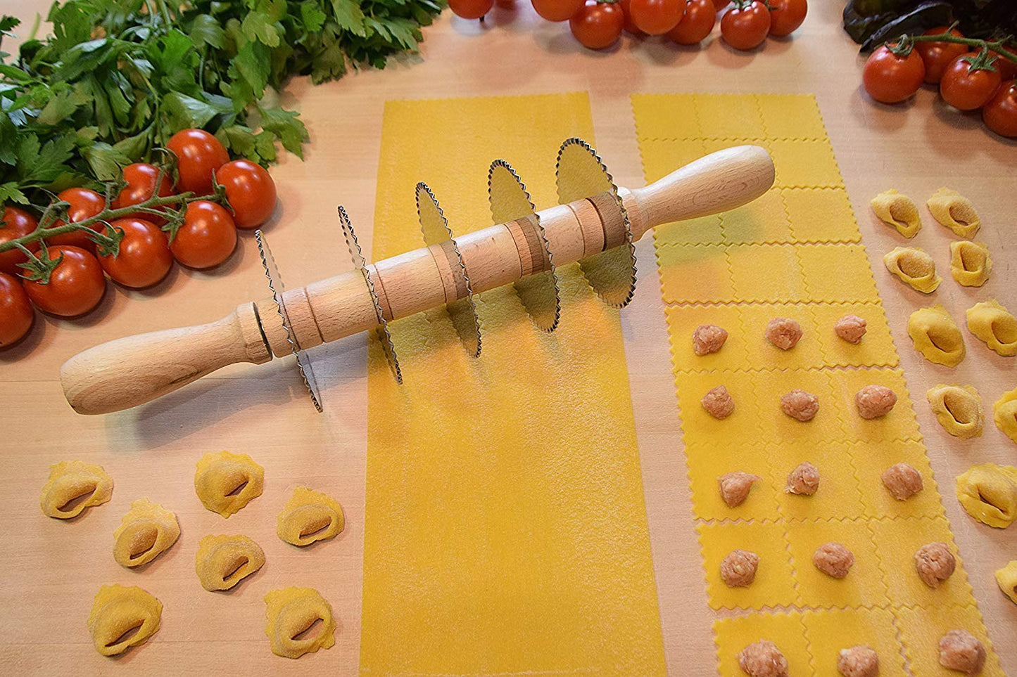 Mattarello taglia pasta 5 lame in acciaio inox regolabili dentate 003