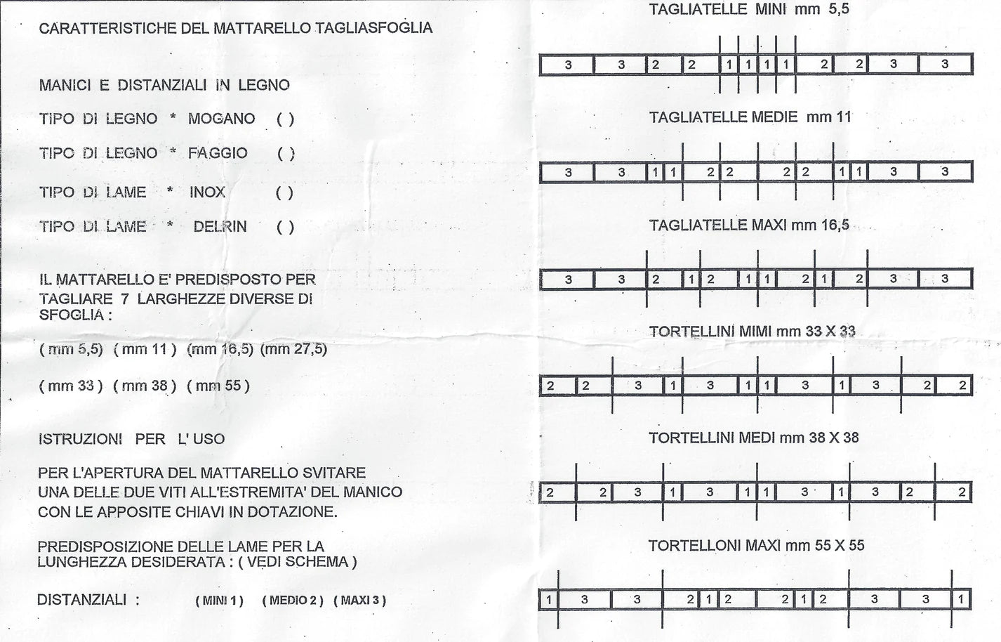 Mattarello Tagliasfoglia 5 lame dentate regolabili in derlin 007