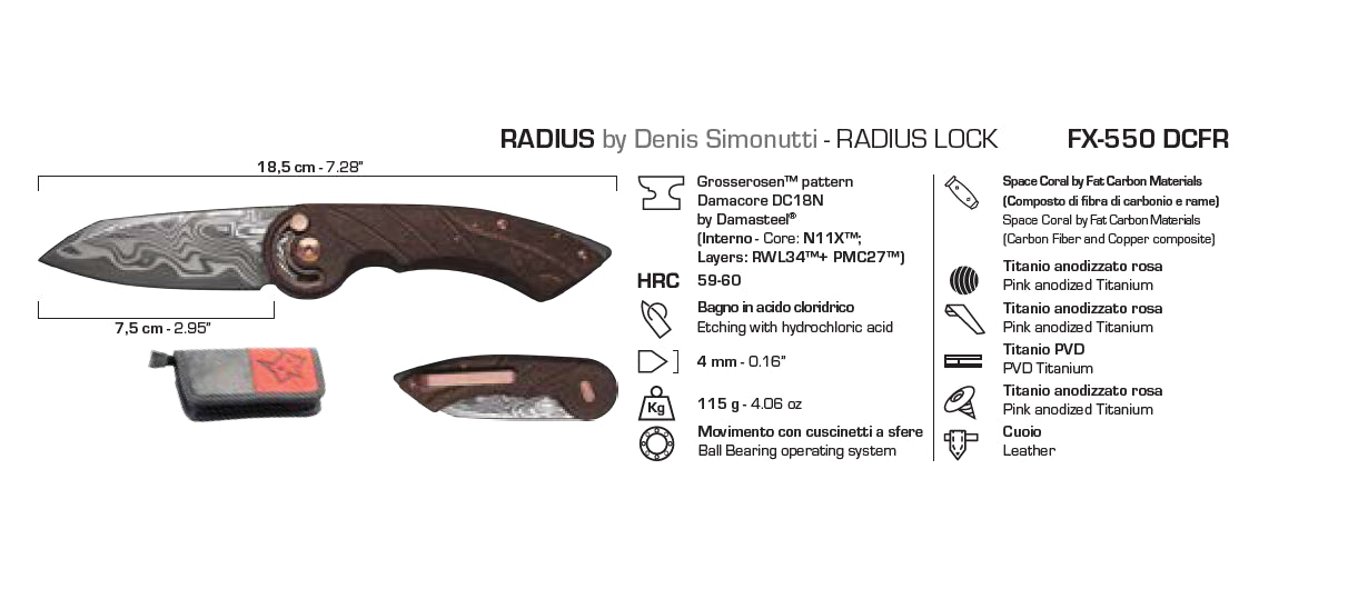 Fox coltello lama damascata Radius by D.Simonutti FX-550 DCFR