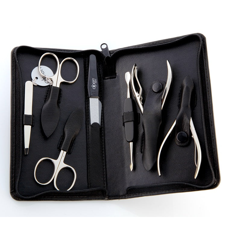Alpen Set manicure pedicure in pelle nera 7 strumenti 6825