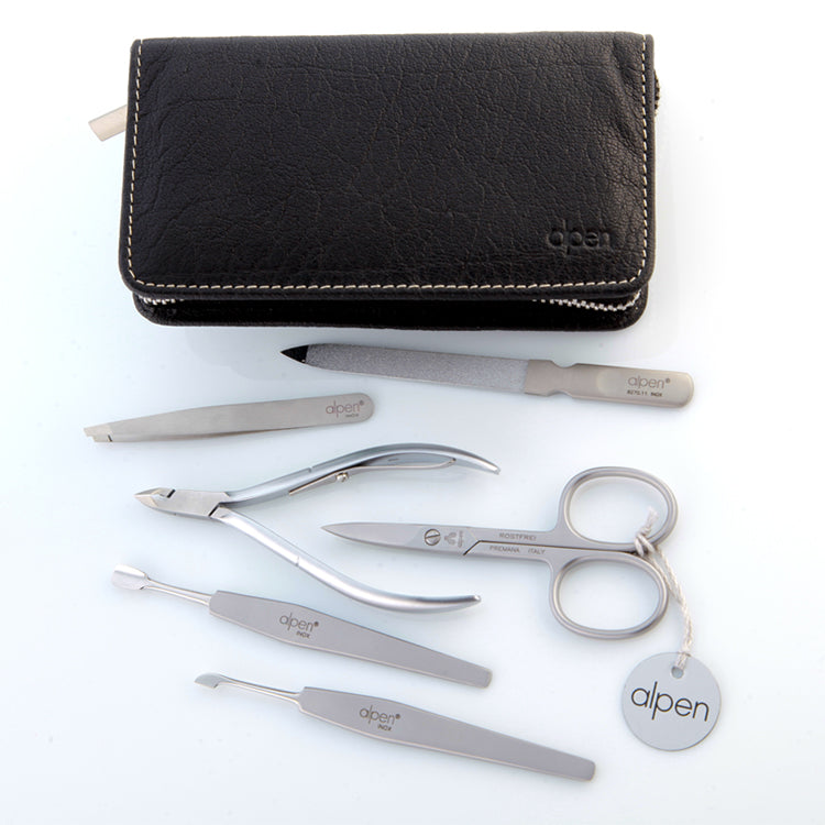 Alpen set manicure in pelle nera sei strumenti inox 6823R