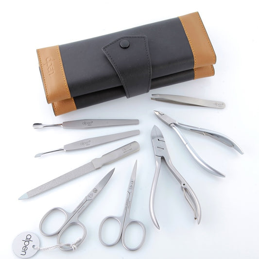 Alpen Set Manicure in pelle otto pezzi acciaio inox nero 6839R