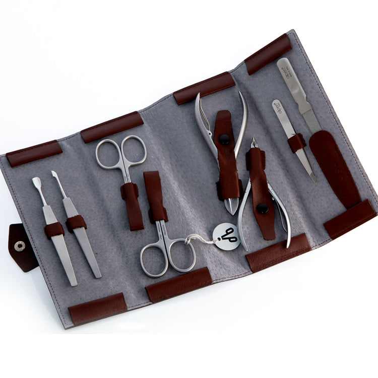 Alpen astuccio avvolgibile in pelle bordeaux Manicure 8pz inox