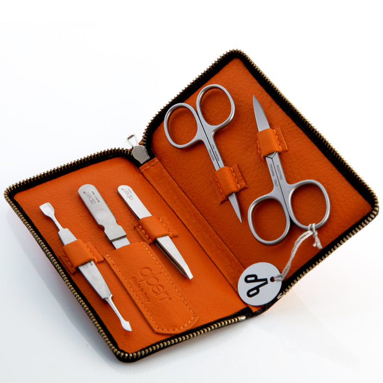 Alpen Set Manicure 5 pezzi inox astuccio pelle arancione AP6842R