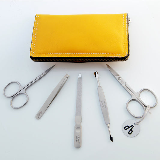 Alpen Set Manicure 5 pezzi inox astuccio in pelle giallo AP6842R