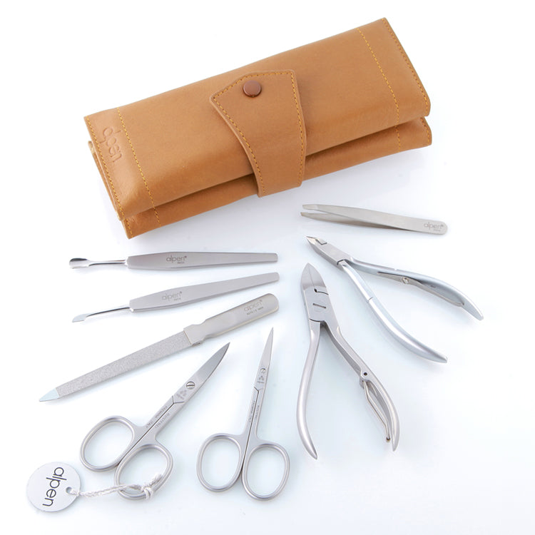 Alpen astuccio avvolgibile in pelle Tabacco Manicure 8pz inox