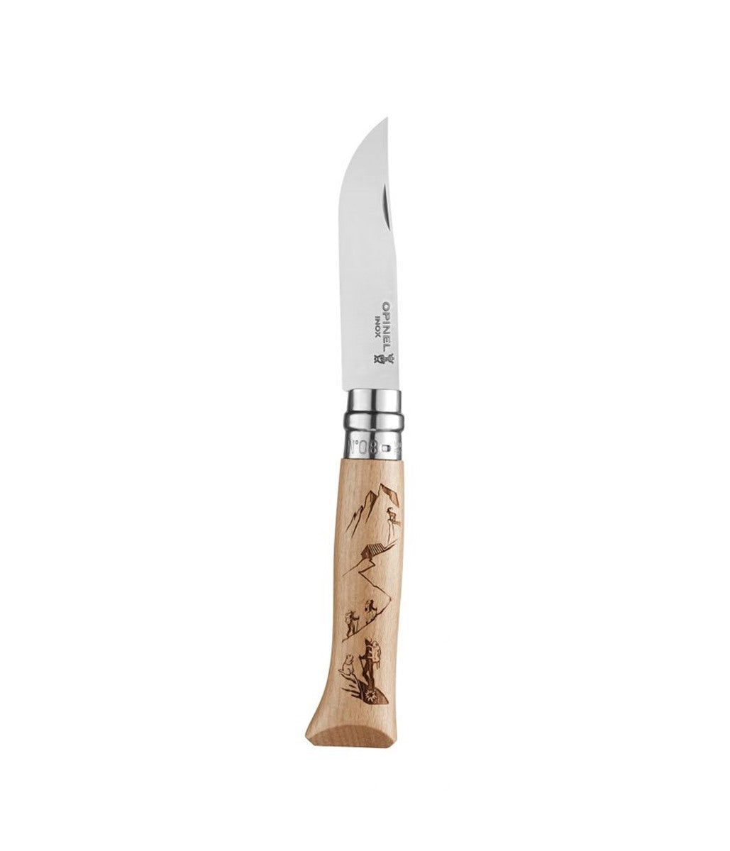 Opinel n° 8 Manico inciso che racconta la scalata in montagna 002186