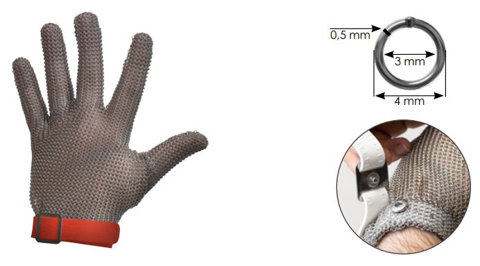 GCM Guanto in maglia di acciaio inox taglia M