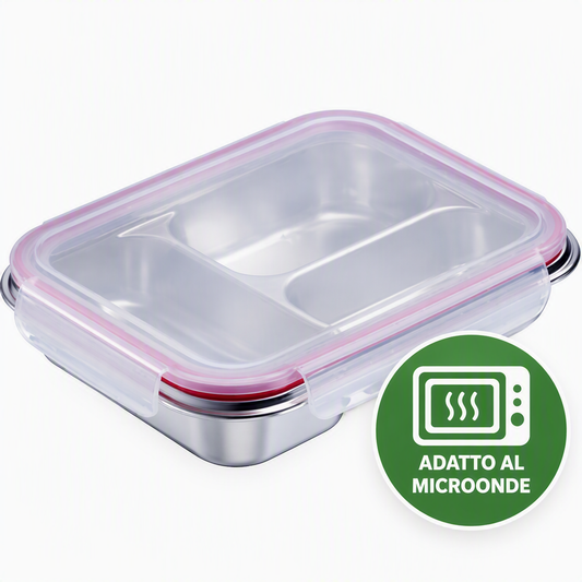 Westmark Contenitore per il pranzo/contenitore per alimenti in acciaio inox, diviso, 280 + 280 + 400 ml • tre scomparti separati • adatto al microonde e al forno - senza coperchio • adatto anche al congelatore •