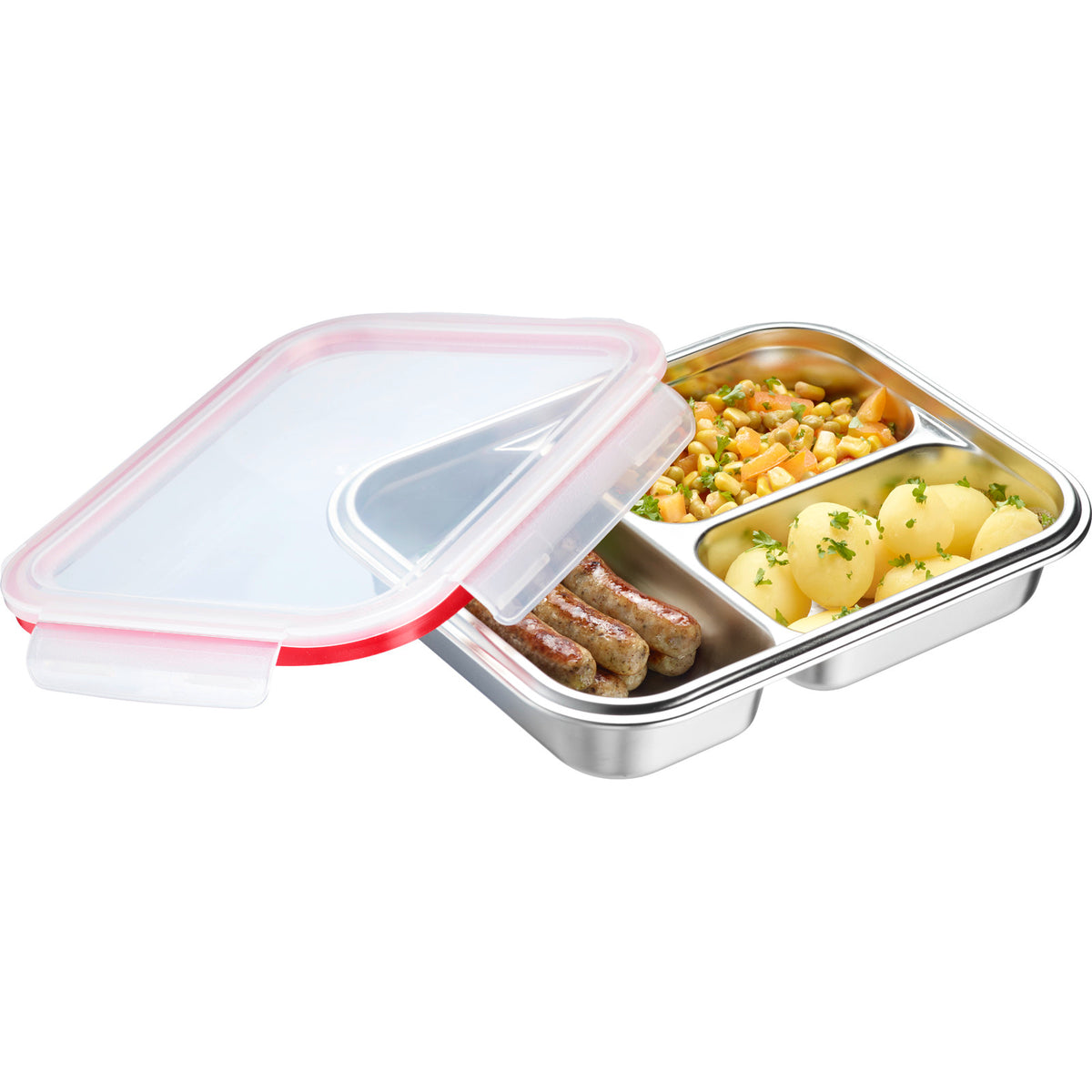 Westmark Contenitore per il pranzo/contenitore per alimenti in acciaio inox, diviso, 280 + 280 + 400 ml • tre scomparti separati • adatto al microonde e al forno - senza coperchio • adatto anche al congelatore •