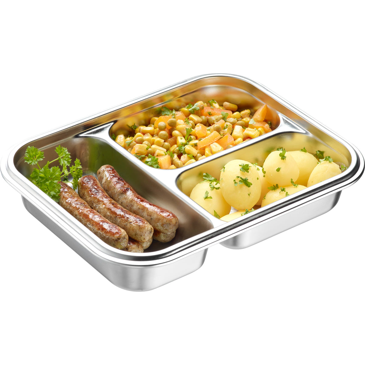 Westmark Contenitore per il pranzo/contenitore per alimenti in acciaio inox, diviso, 280 + 280 + 400 ml • tre scomparti separati • adatto al microonde e al forno - senza coperchio • adatto anche al congelatore •