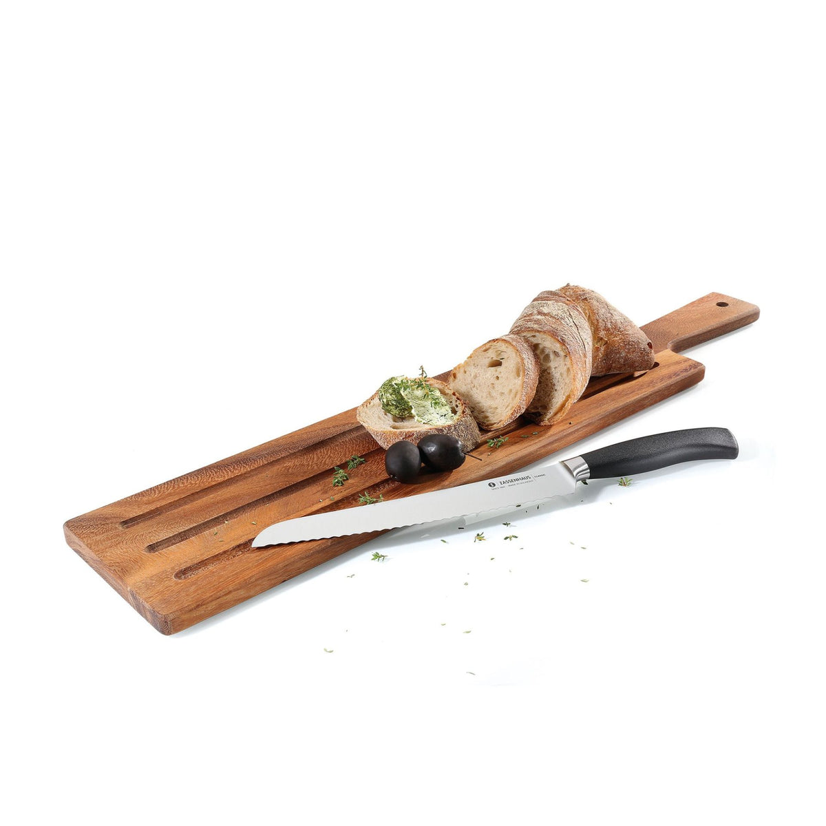 Zassenhaus Tagliere da portata in acacia, 60 x 13 cm. Perfetto per servire baguette, salumi, formaggi, sushi, sashimi e antipasti.