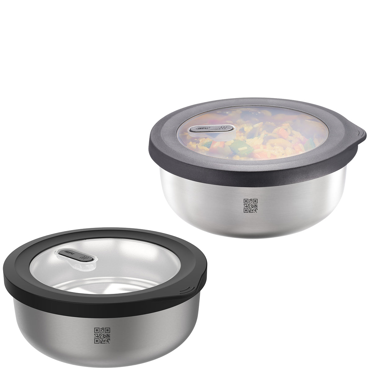 Gefu Set di due contenitori in acciaio inossidabile per alimenti "PROVIDO" rotondi, 500 ml adatti al microonde 12771