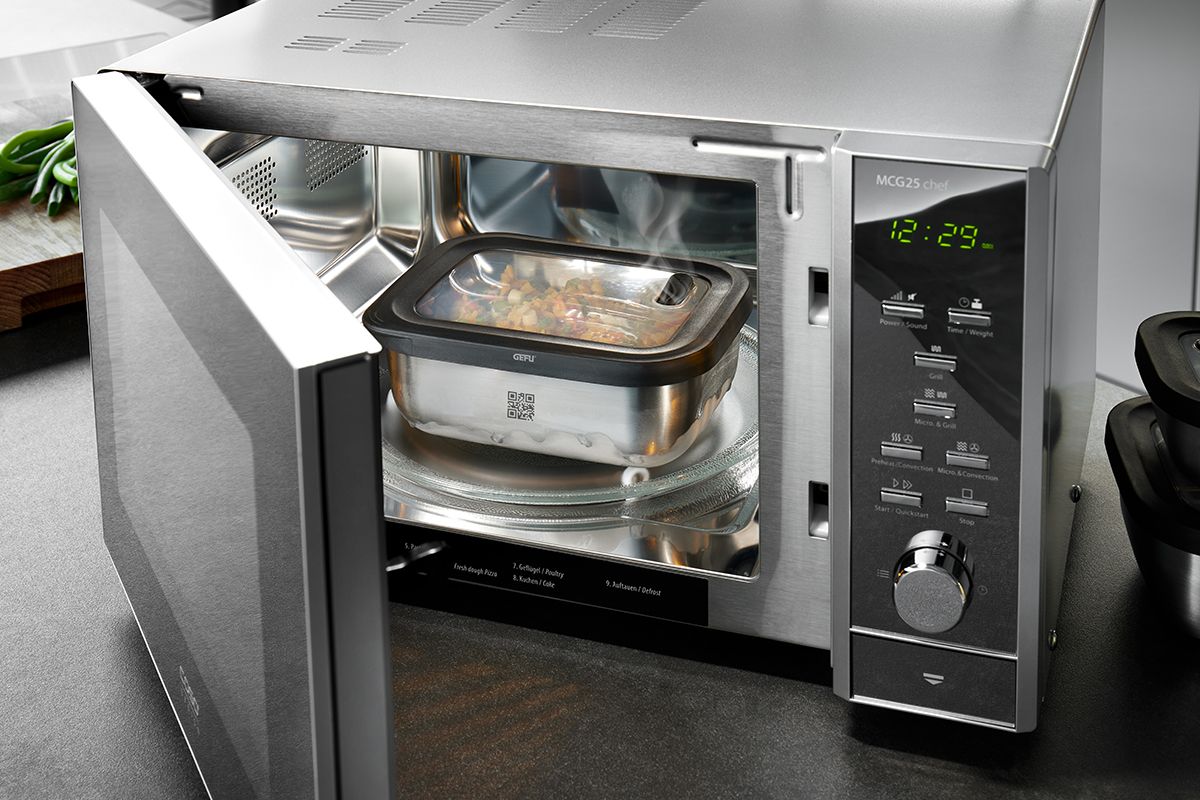 Gefu Set di due contenitori in acciaio inossidabile per alimenti "PROVIDO" rotondi, 500 ml adatti al microonde 12771