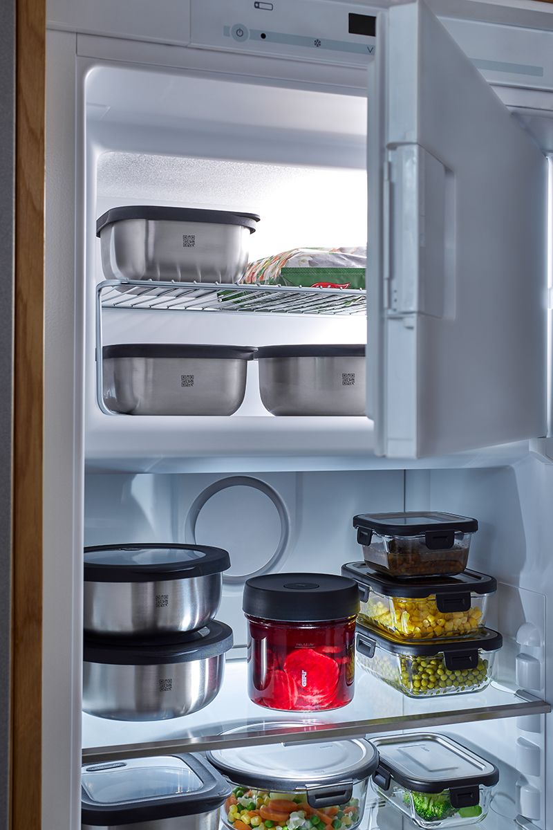 Gefu Set di due contenitori in acciaio inossidabile per alimenti "PROVIDO" rotondi, 500 ml adatti al microonde 12771