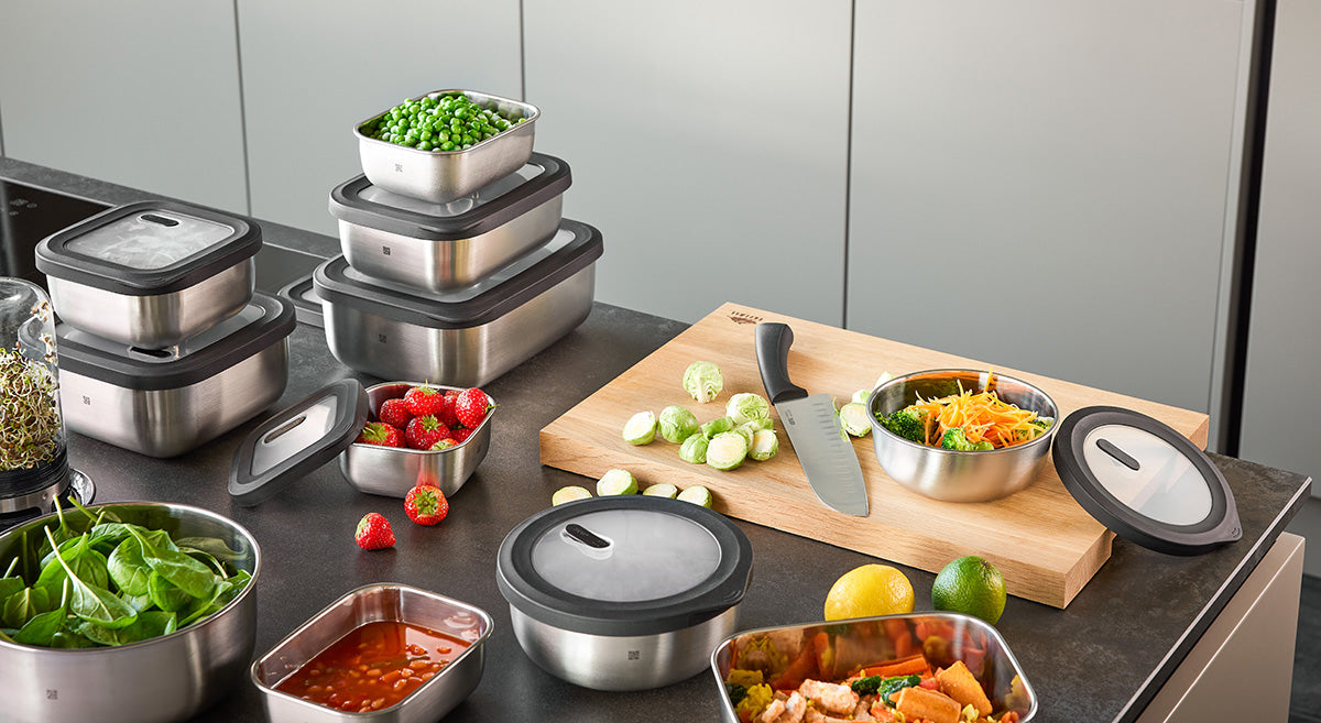 Gefu Set di due contenitori in acciaio inossidabile per alimenti "PROVIDO" rotondi, 500 ml adatti al microonde 12771