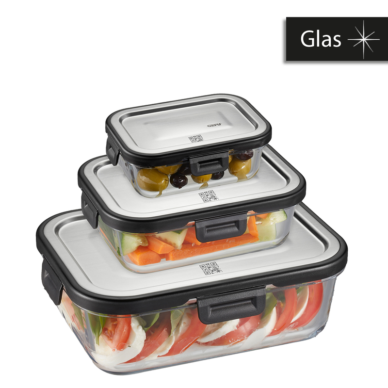 Gefu set di tre contenitore in vetro  borosilicato  per dispensa con coperchio ermetico impilabile MILO 12799