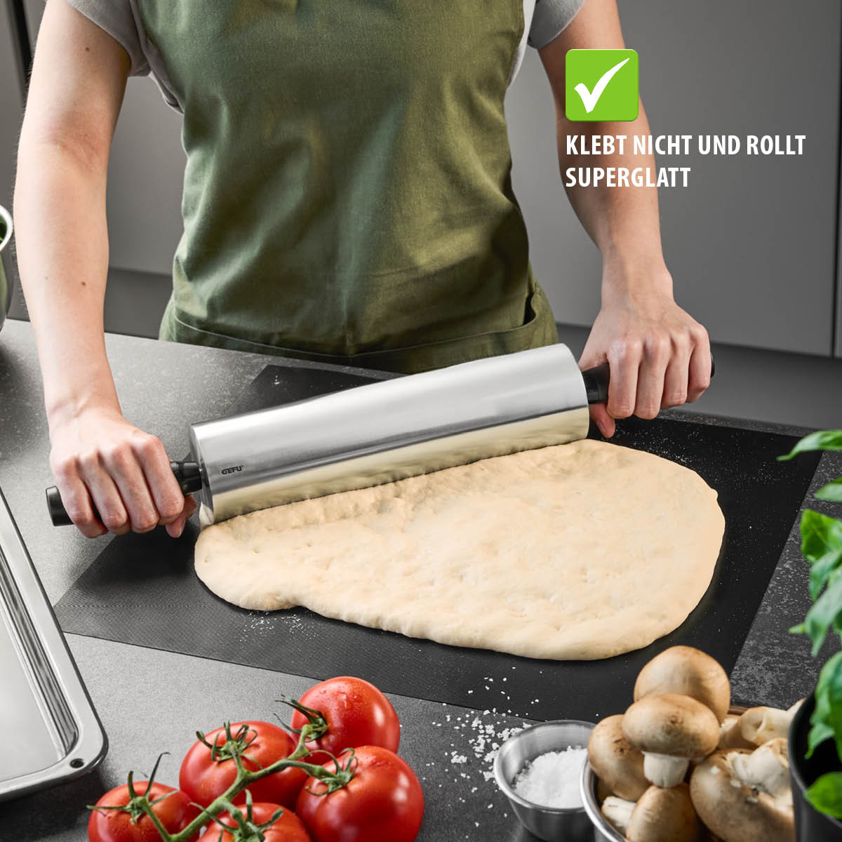 Gefuo mattarello in acciaio inox Ø 7 cm, lunghezza 26 cm per Pasticceria rullo ROTOLO 14631