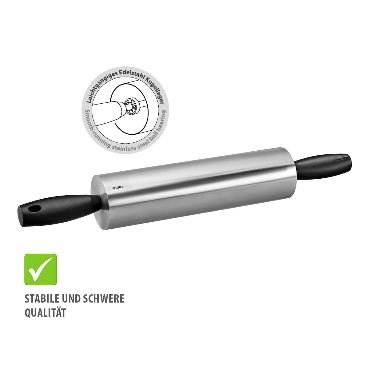 Gefuo mattarello in acciaio inox Ø 7 cm, lunghezza 26 cm per Pasticceria rullo ROTOLO 14631