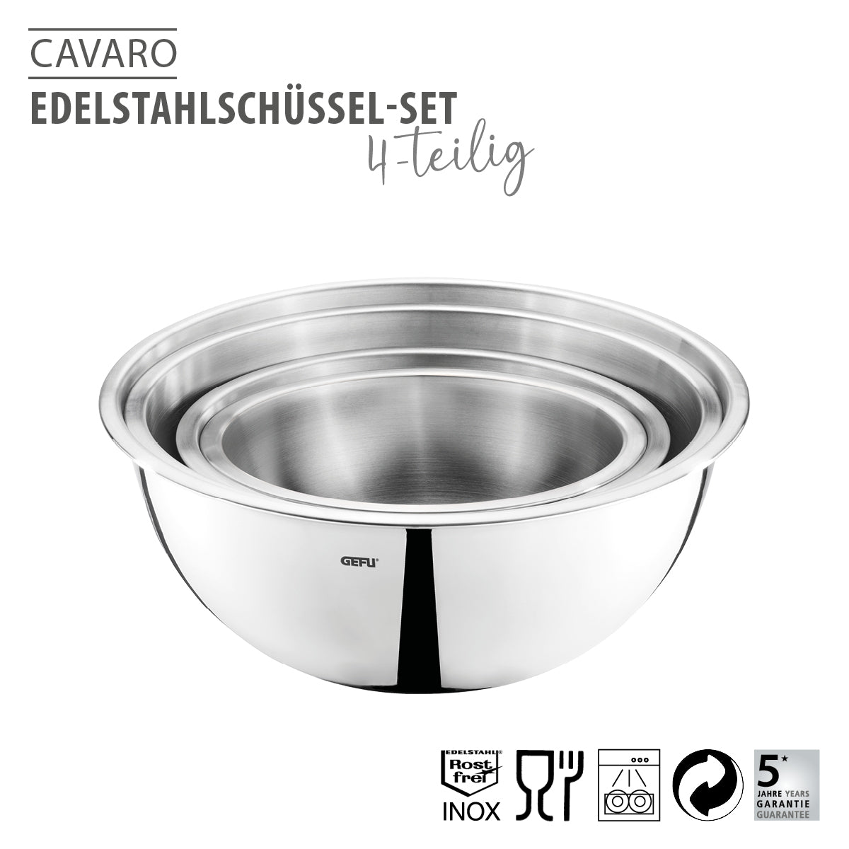 Gefu Set di 4 ciotole in acciaio inox Ø 16, 18, 22 e 24 cm CAVARO 28138