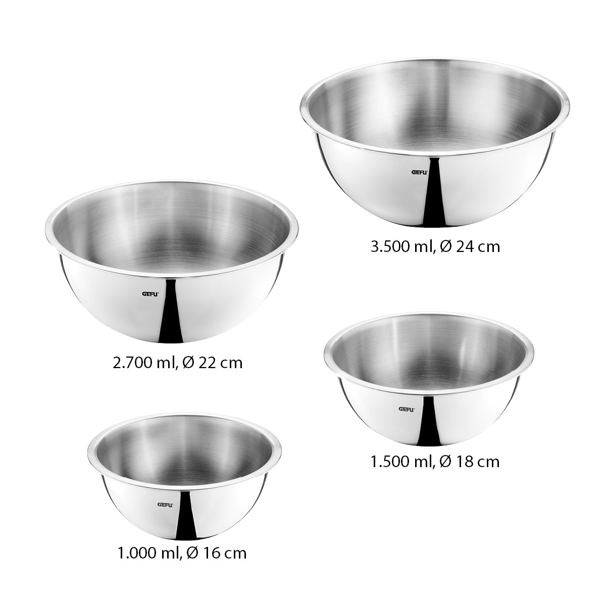 Gefu Set di 4 ciotole in acciaio inox Ø 16, 18, 22 e 24 cm CAVARO 28138
