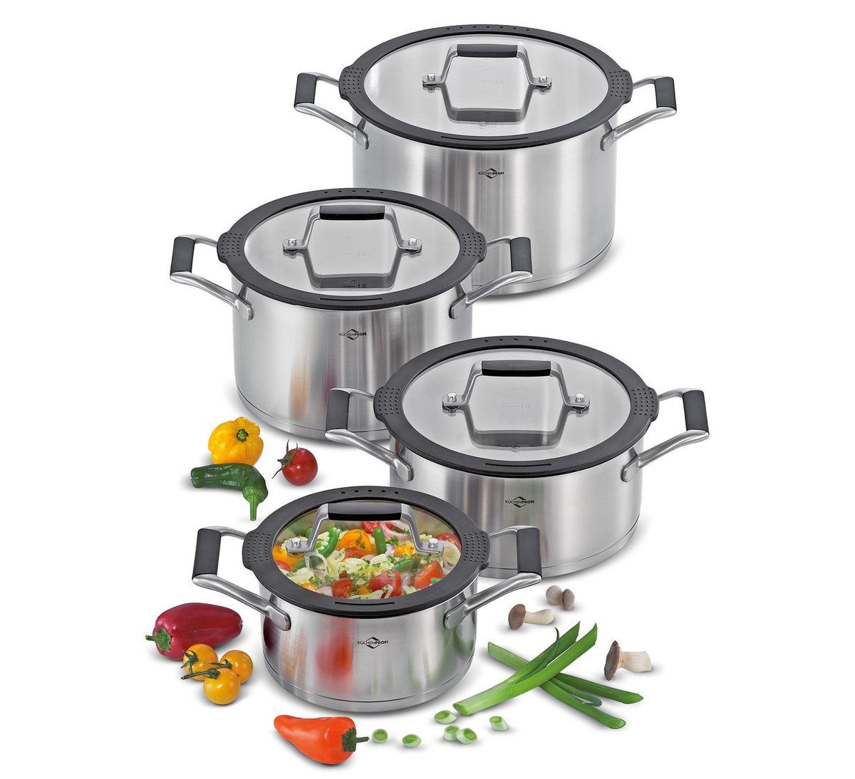 Küchenprofi COMO set di pentole 8 pezzi in acciaio inox per induzione con coperchi scolapasta
