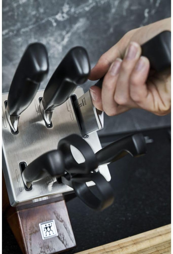 ZWILLING set di 7 pezzi, ceppo marron autoaffilante con 5 coltelli e 1 forbice da cucina Twin quattro stelle