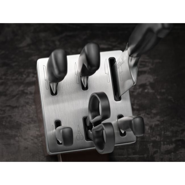 Zwilling Gourmet set di 7 pezzi, ceppo grgio autoaffilante con 5 coltelli e 1 forbice da cucina