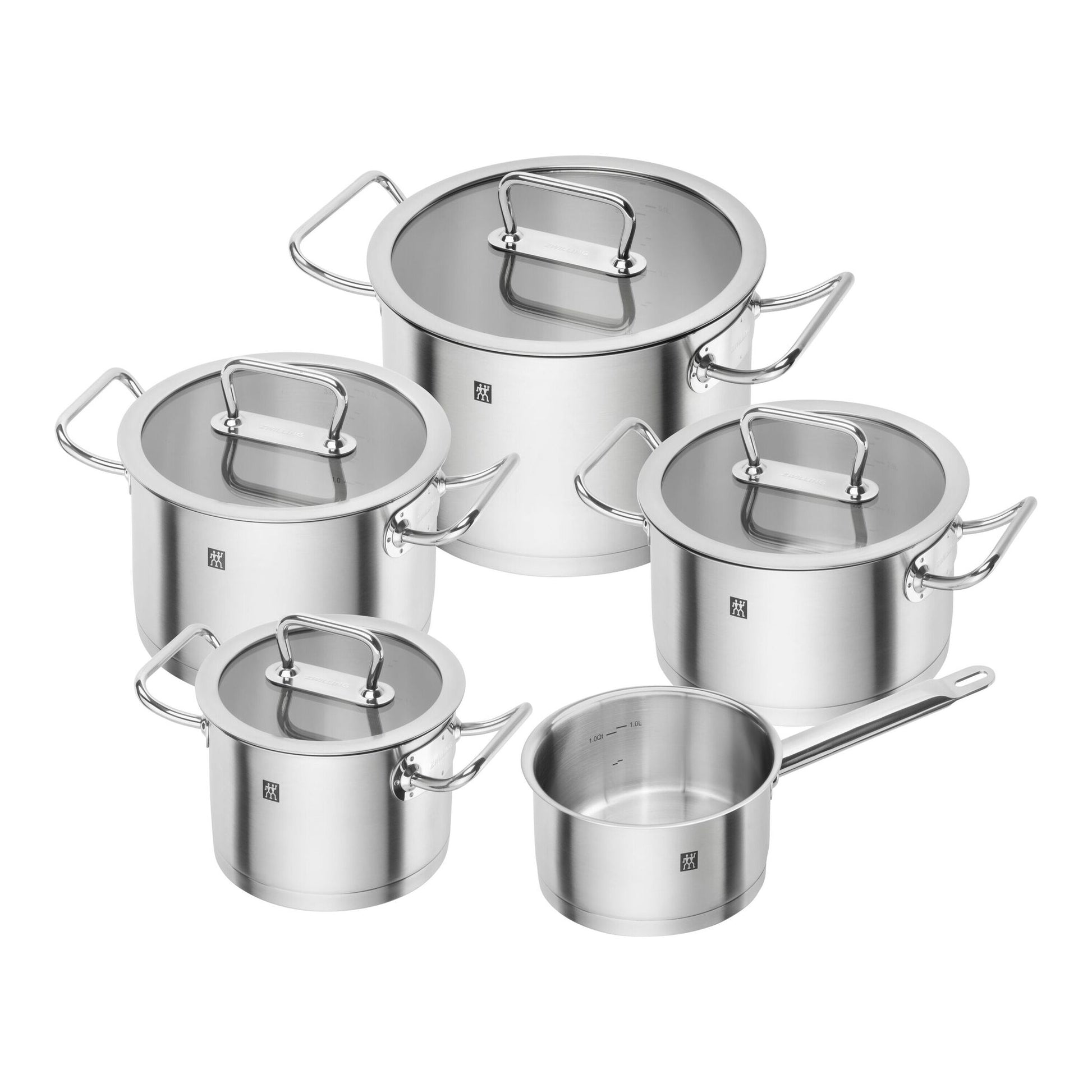 ZWILLING Pro Set di 5 pentole: 1 casseruola con manico 16 cm - 1,5L, 1 casseruola 20 cm - 3L, 1 pentola 16 cm - 2L, 1 pentola 20 cm - 3,5L e 1 pentola 24 cm - 6L.