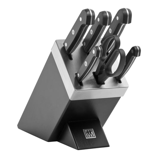 Zwilling Gourmet set di 7 pezzi, ceppo nero autoaffilante con 5 coltelli e 1 forbice da cucina