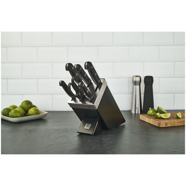 Zwilling Gourmet set di 7 pezzi, ceppo nero autoaffilante con 5 coltelli e 1 forbice da cucina