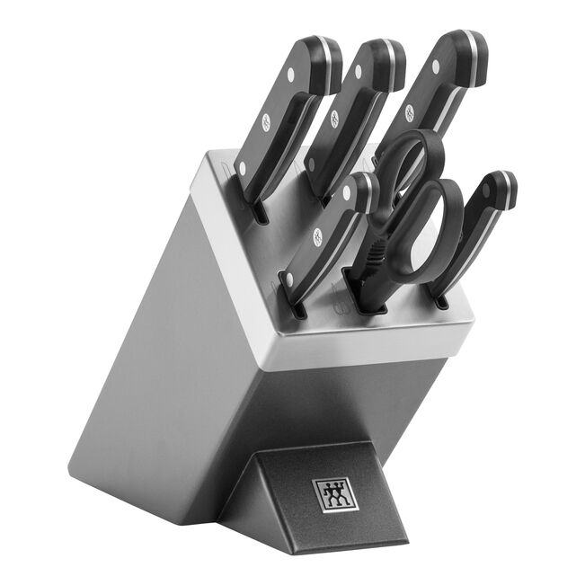 Zwilling Gourmet set di 7 pezzi, ceppo grgio autoaffilante con 5 coltelli e 1 forbice da cucina