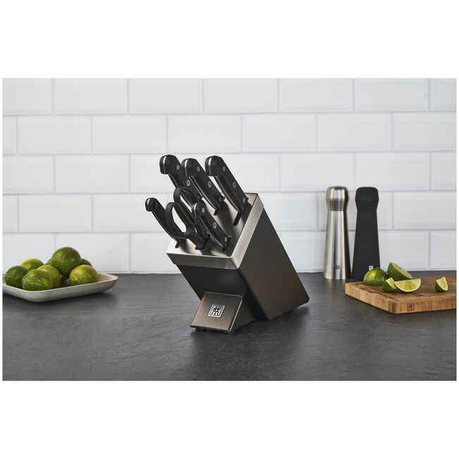 Zwilling Gourmet set di 7 pezzi, ceppo grgio autoaffilante con 5 coltelli e 1 forbice da cucina