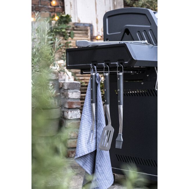 Zwilling Set barbecue professionale con 5 utensili per grill, spatola, pinze, forchetta per carne, spazzola e custodia.