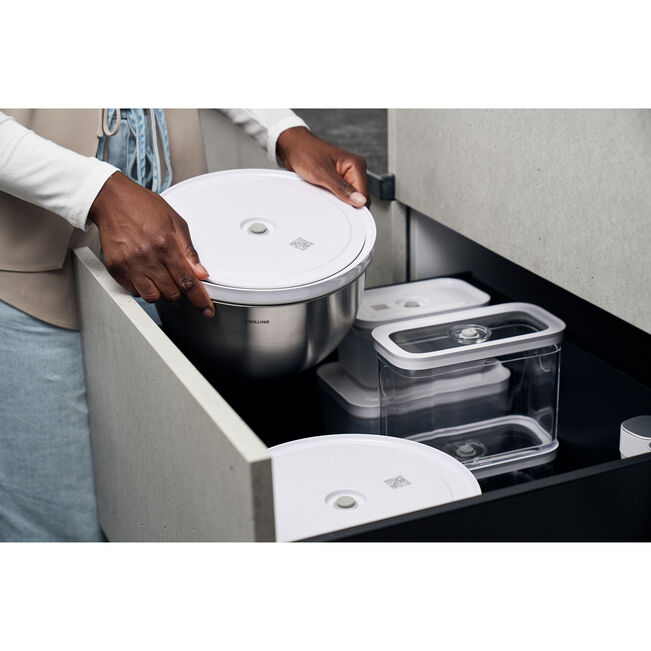 Zwilling Fresh & Save BOWLS Starterset, pompa sottovuoto, 2 ciotole in acciaio inox / M/L bianco-acciaio, buste per sottovuoto, 9 pezzi. 1031015