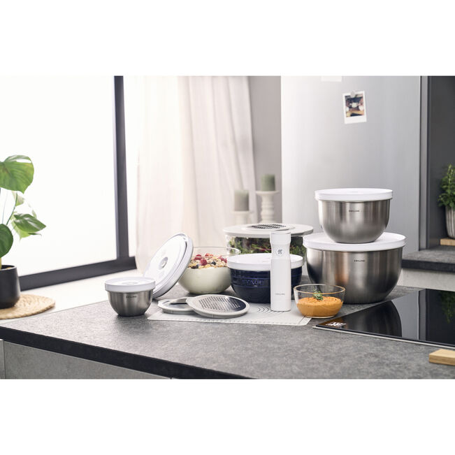 Zwilling Fresh & Save BOWLS Starterset, pompa sottovuoto, 2 ciotole in acciaio inox / M/L bianco-acciaio, buste per sottovuoto, 9 pezzi. 1031015