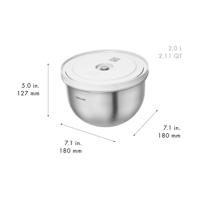 Zwilling Fresh & Save BOWLS Starterset, pompa sottovuoto, 2 ciotole in acciaio inox / M/L bianco-acciaio, buste per sottovuoto, 9 pezzi. 1031015